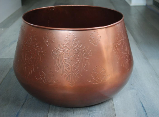 Copper Planter With Hand Etched Design