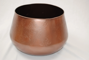 Copper Planter With Hand Etched Design