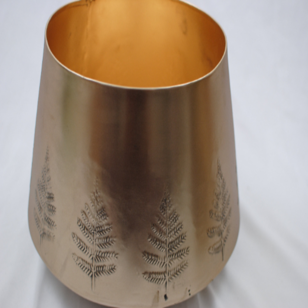 Gold Indoor Planter with Hand Etched Flower Design - The Chalk Home