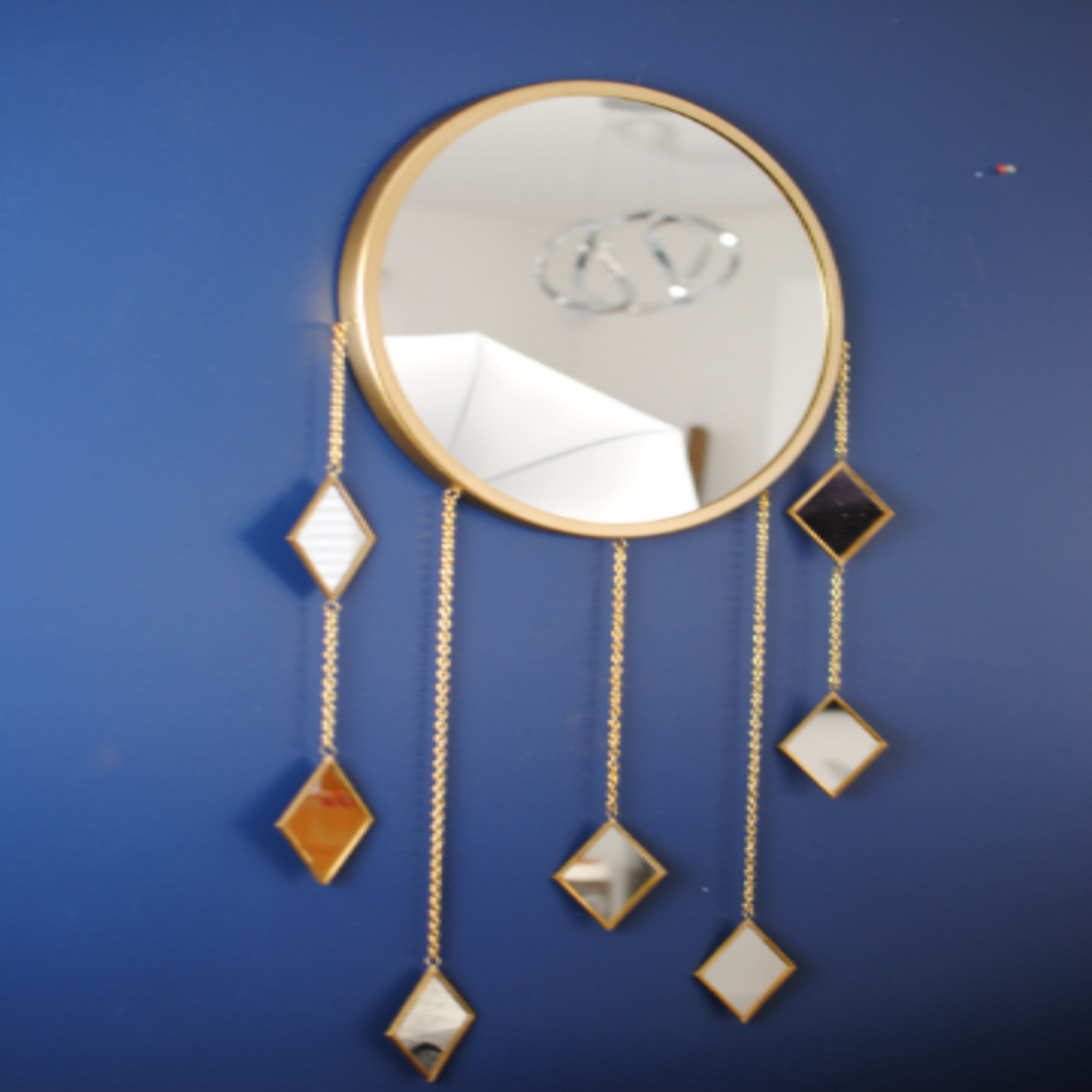 Gold Brass Round Mirror With Hanging Diamond Mirrors - The Chalk Home