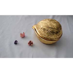 Gold Walnut Shaped Trinket Bowl - Engraved Walnut Shaped Jewelry Storage Box - The Chalk Home