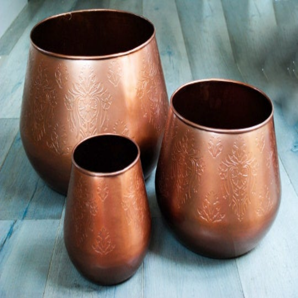 Copper Planter With Hand Etched Design - The Chalk Home