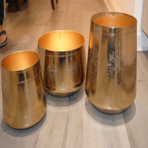Gold Planters with Hand Etched Design - The Chalk Home