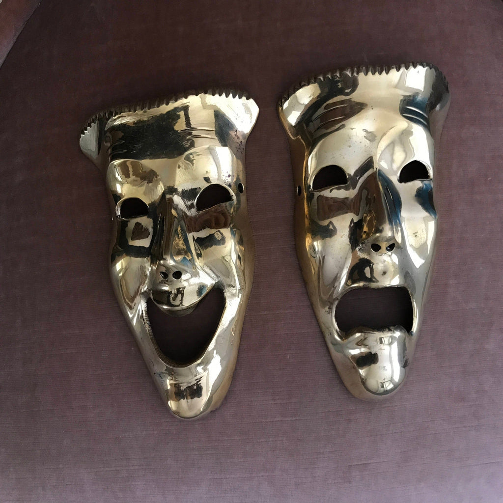 Set Of Two Greek Brass Masks - The Chalk Home