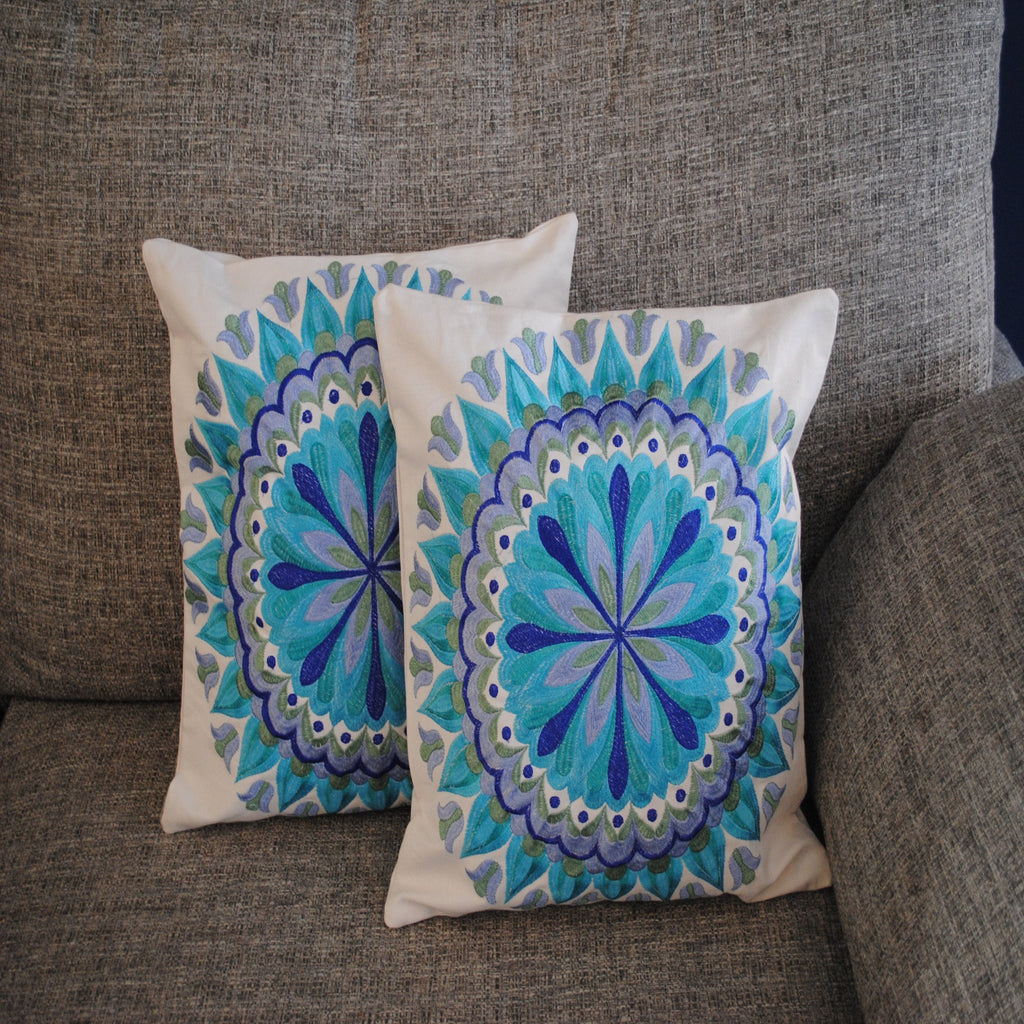 Blue Embroidered Mandala Cushion - The Chalk Home