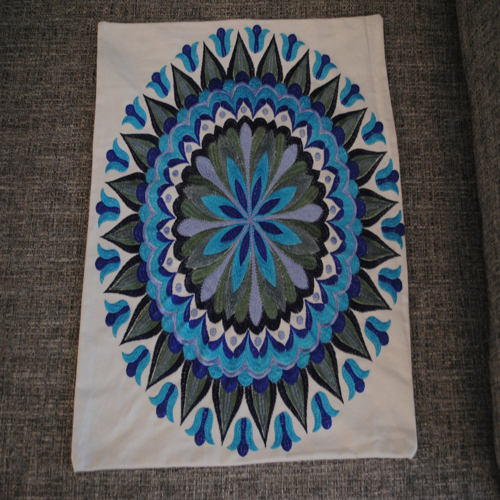 Blue embroidered Mandala Cushion - The Chalk Home