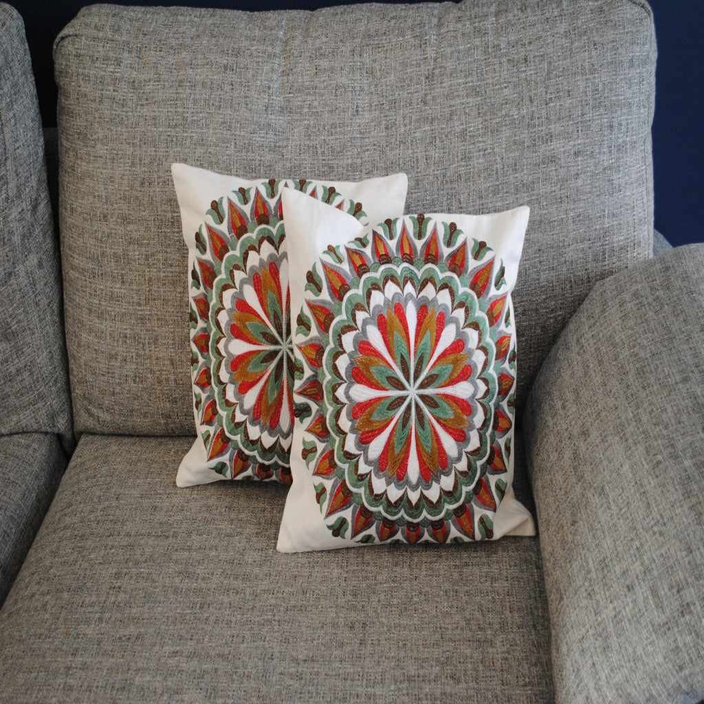 Hand Embroidered Red Mandala Cushion - The Chalk Home