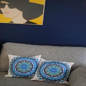 Blue embroidered Mandala Cushion - The Chalk Home