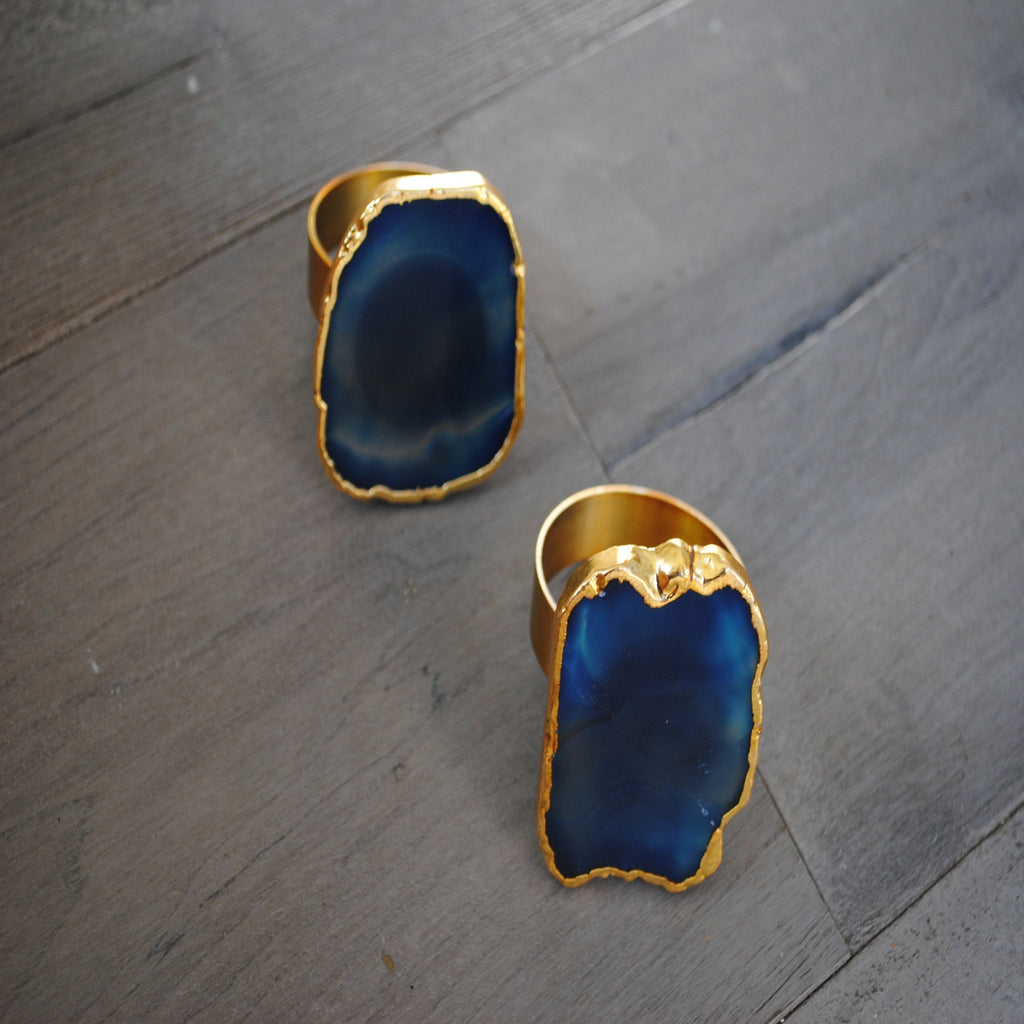 Natural Agate Napkin Rings - Agate Slice with Metallic Gold Napkin Rings Holder - The Chalk Home