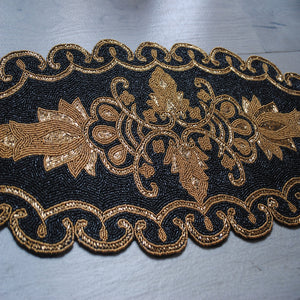 Black And Gold Beaded Table Runner - The Chalk Home